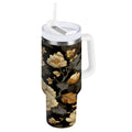 30 oz Insulated Stainless Steel Tumbler Double Wall Stainless Steel Tumbler with 2-Way Drinking Elegant Beige Floral WUQE