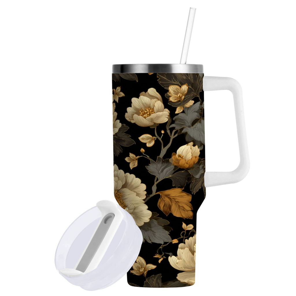 30 oz Insulated Stainless Steel Tumbler Double Wall Stainless Steel Tumbler with 2-Way Drinking Elegant Beige Floral WUQE