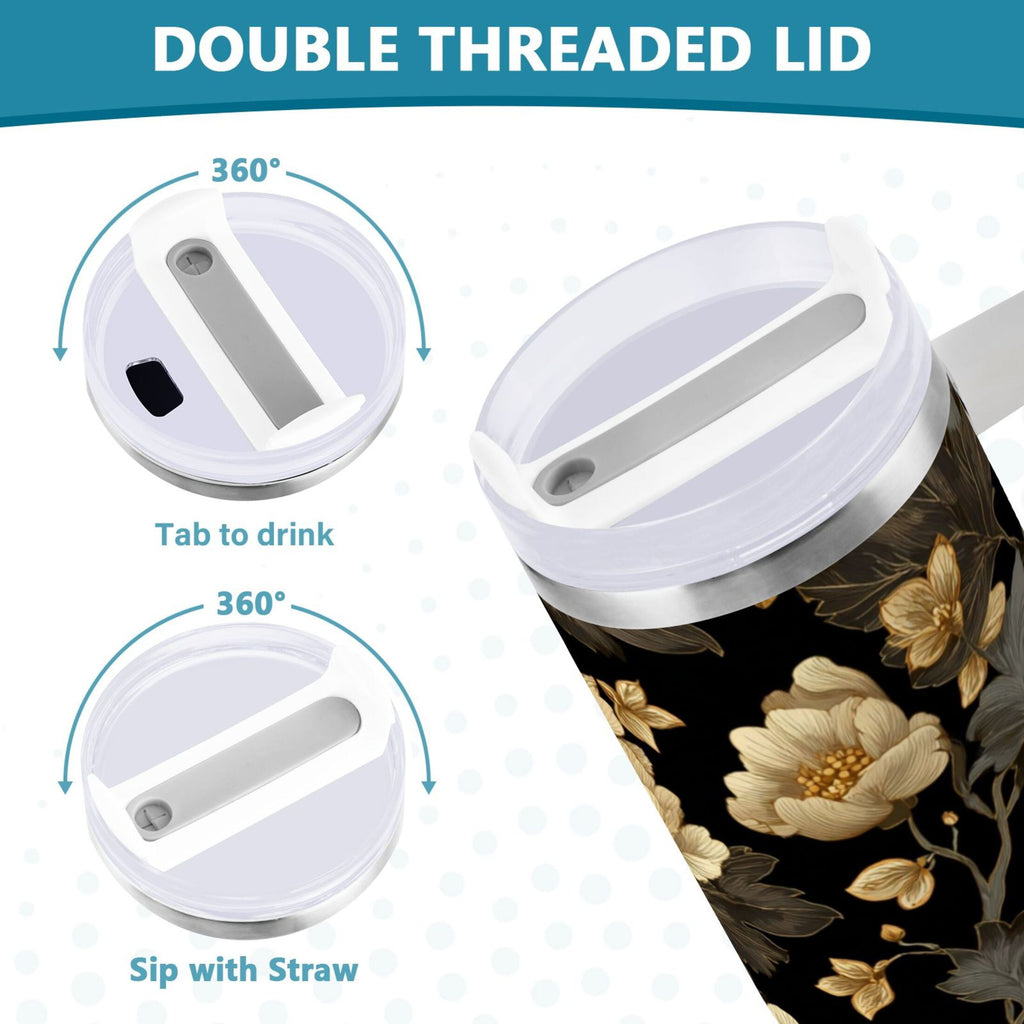 30 oz Insulated Stainless Steel Tumbler Double Wall Stainless Steel Tumbler with 2-Way Drinking Elegant Beige Floral WUQE