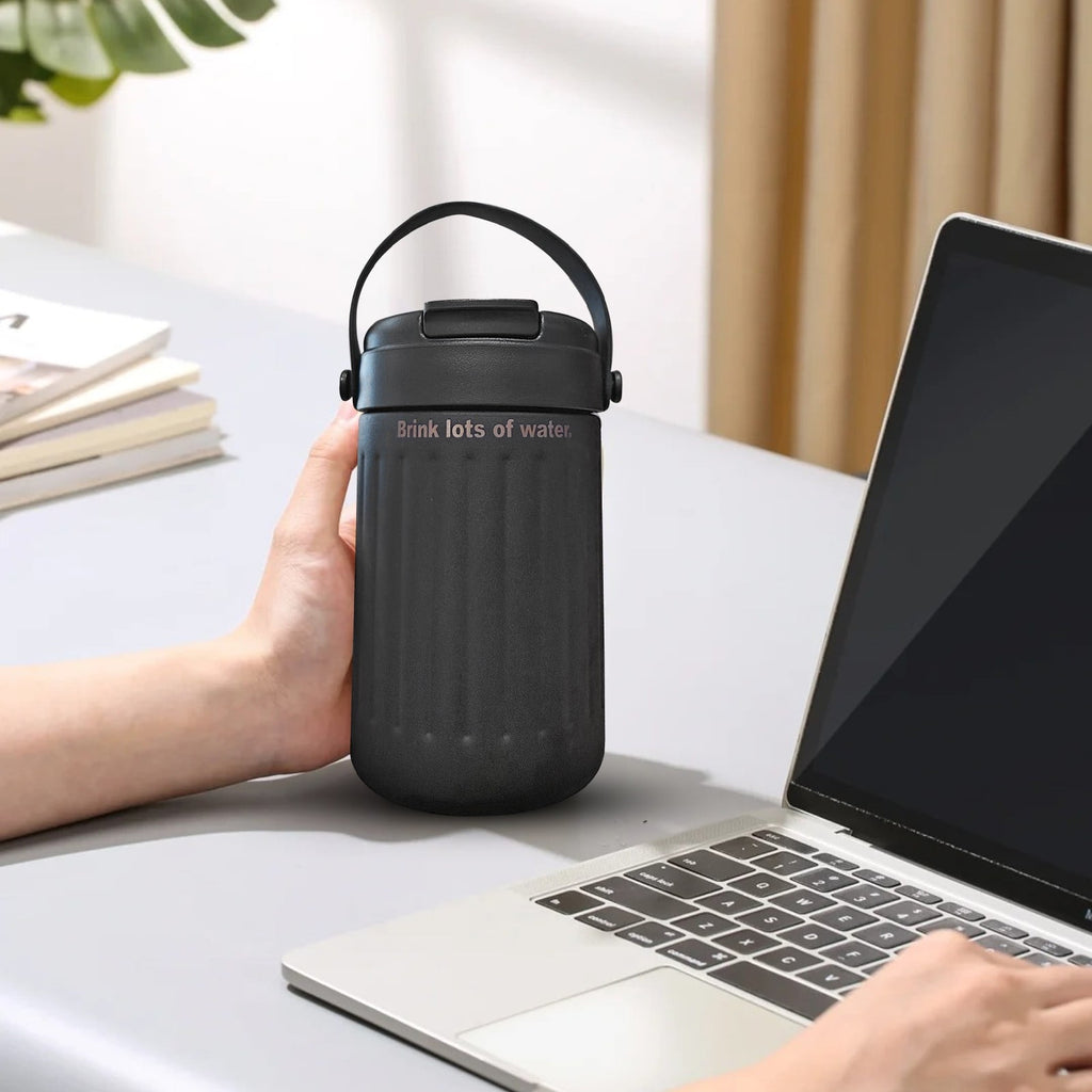 BinKFF Simple Modern Travel Coffee Mug, Insulated Coffee Tumblers with Lid, Double Walled Iced Travel Coffee Mug for Woman and Man Stainless Steel Tumbler with Handle LOF5