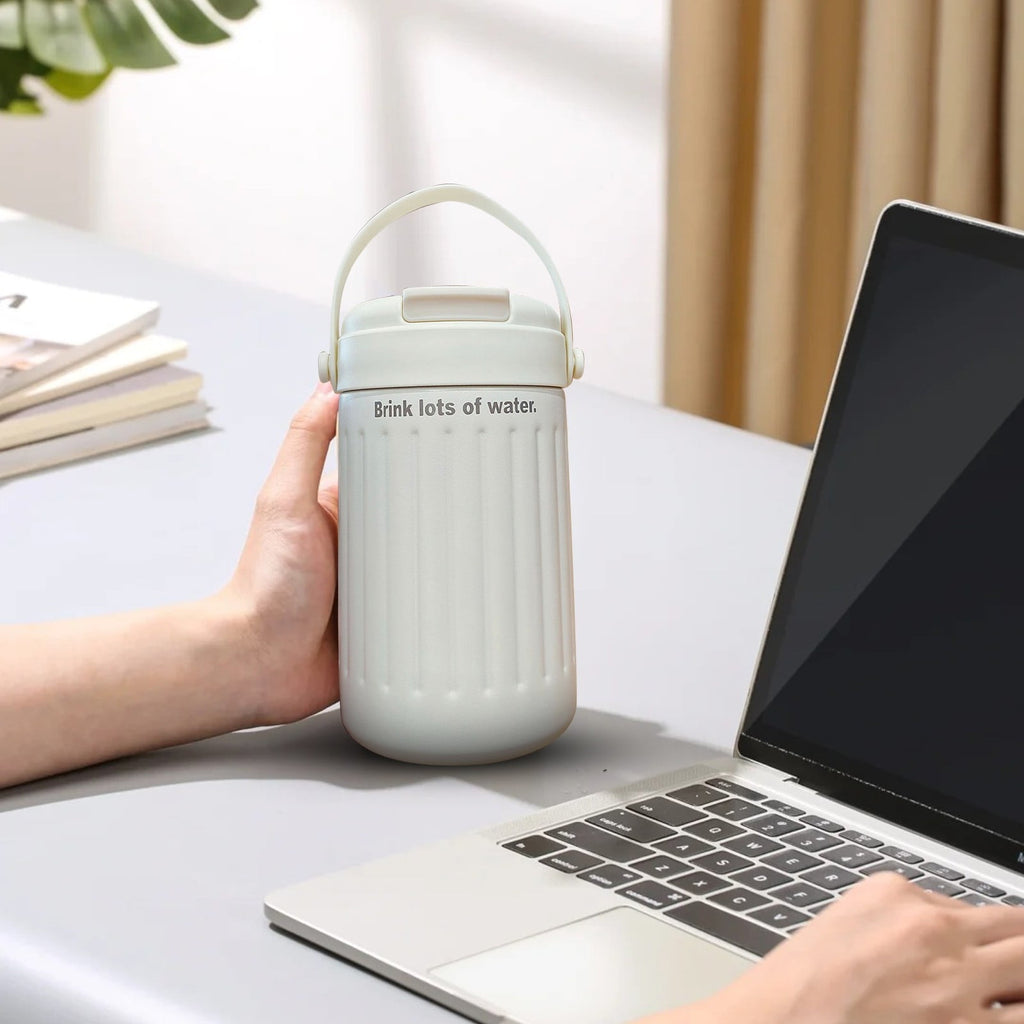 BinKFF Simple Modern Travel Coffee Mug, Insulated Coffee Tumblers with Lid, Double Walled Iced Travel Coffee Mug for Woman and Man Stainless Steel Tumbler with Handle LOF5