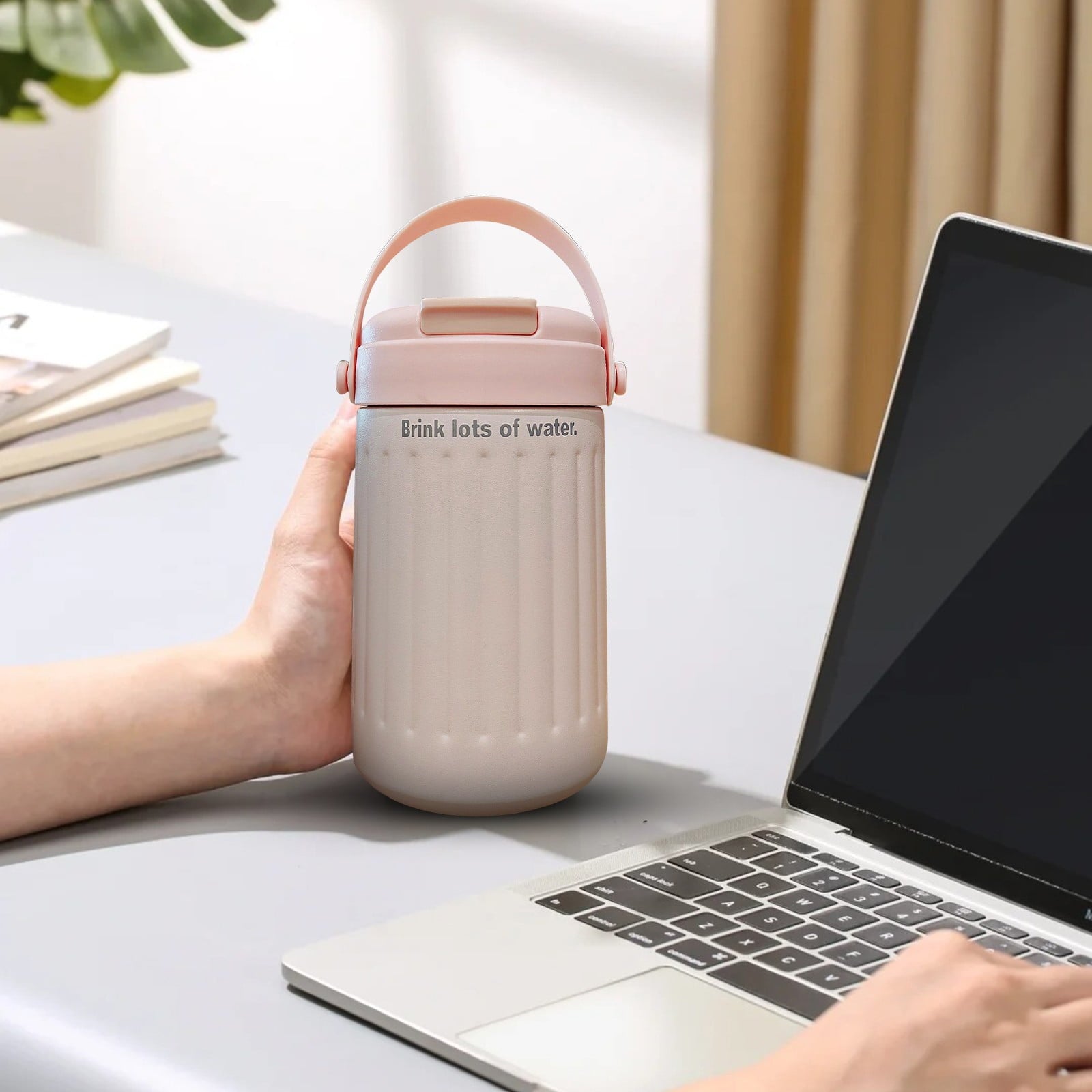 BinKFF Simple Modern Travel Coffee Mug, Insulated Coffee Tumblers with Lid, Double Walled Iced Travel Coffee Mug for Woman and Man Stainless Steel Tumbler with Handle LOF5