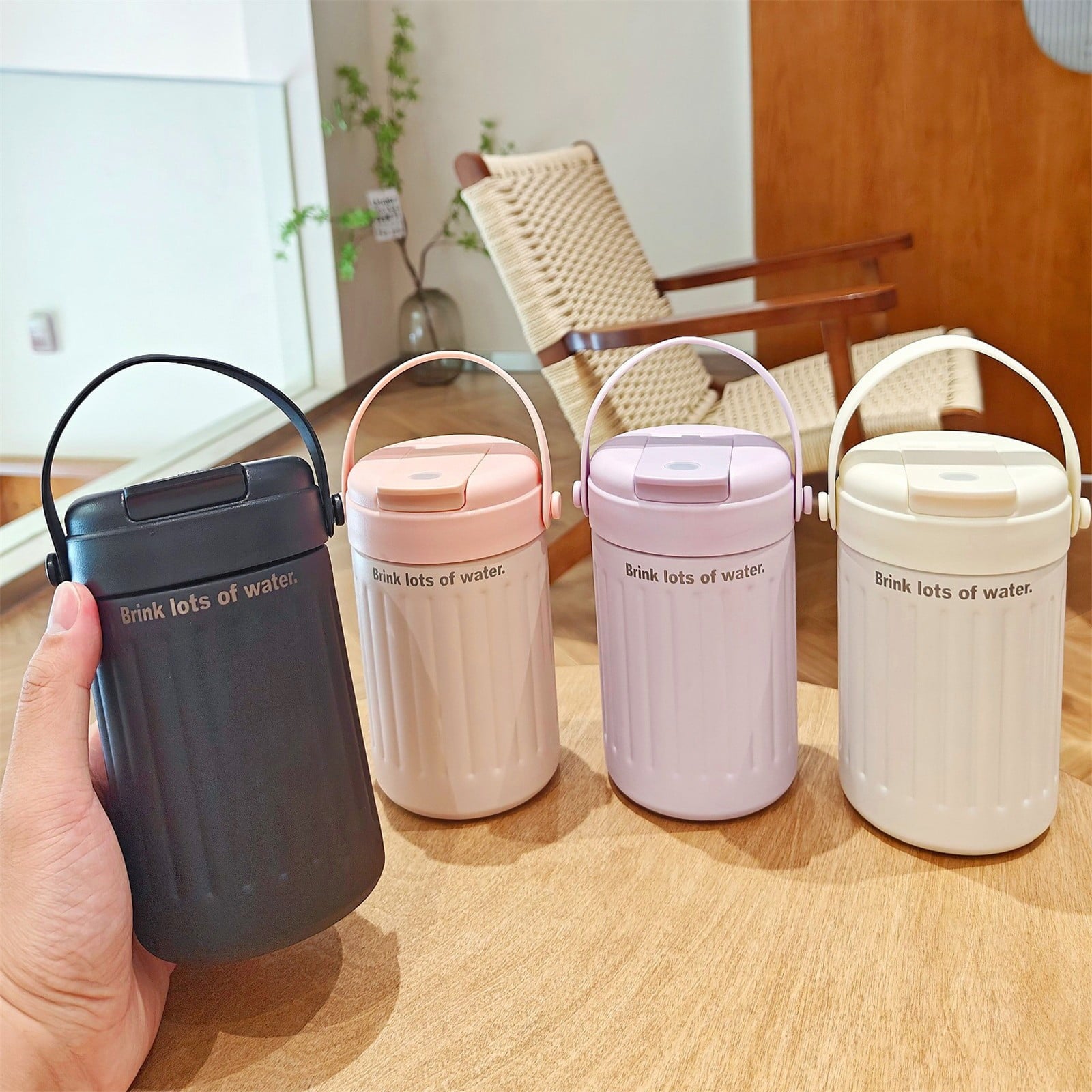 BinKFF Simple Modern Travel Coffee Mug, Insulated Coffee Tumblers with Lid, Double Walled Iced Travel Coffee Mug for Woman and Man Stainless Steel Tumbler with Handle LOF5