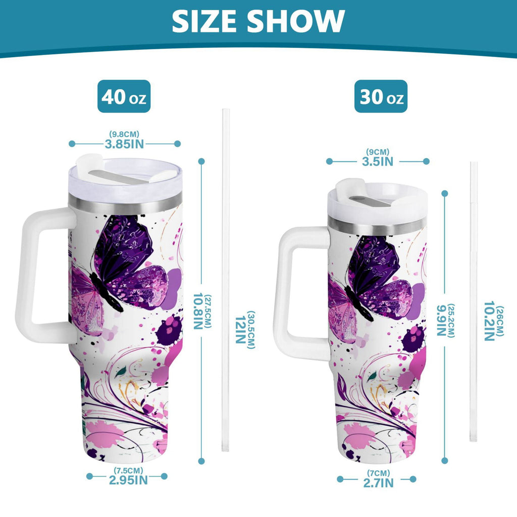 40 oz Insulated Stainless Steel Tumbler Double Wall Stainless Steel Tumbler with 2-Way Drinking Purple Butterfly Y376
