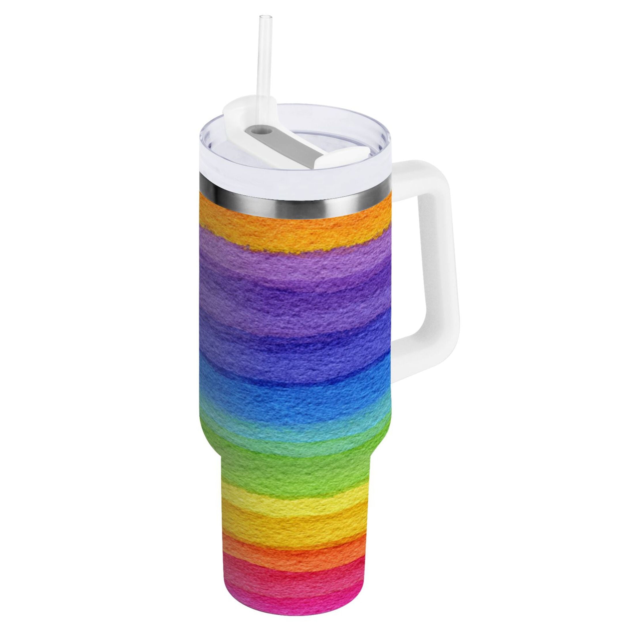 30 oz Insulated Stainless Steel Tumbler Double Wall Stainless Steel Tumbler with 2-Way Drinking Watercolor Rainbow Colors VV3A