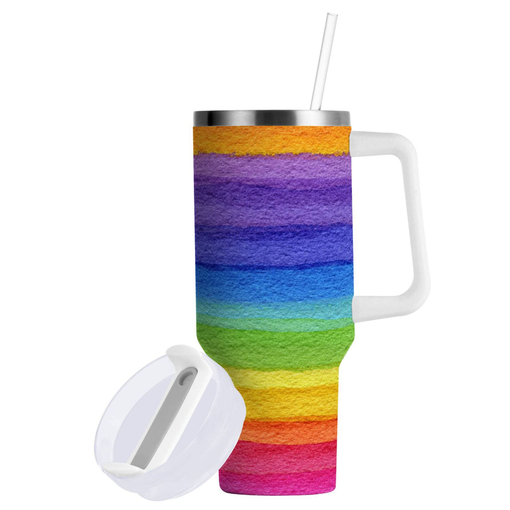 30 oz Insulated Stainless Steel Tumbler Double Wall Stainless Steel Tumbler with 2-Way Drinking Watercolor Rainbow Colors VV3A