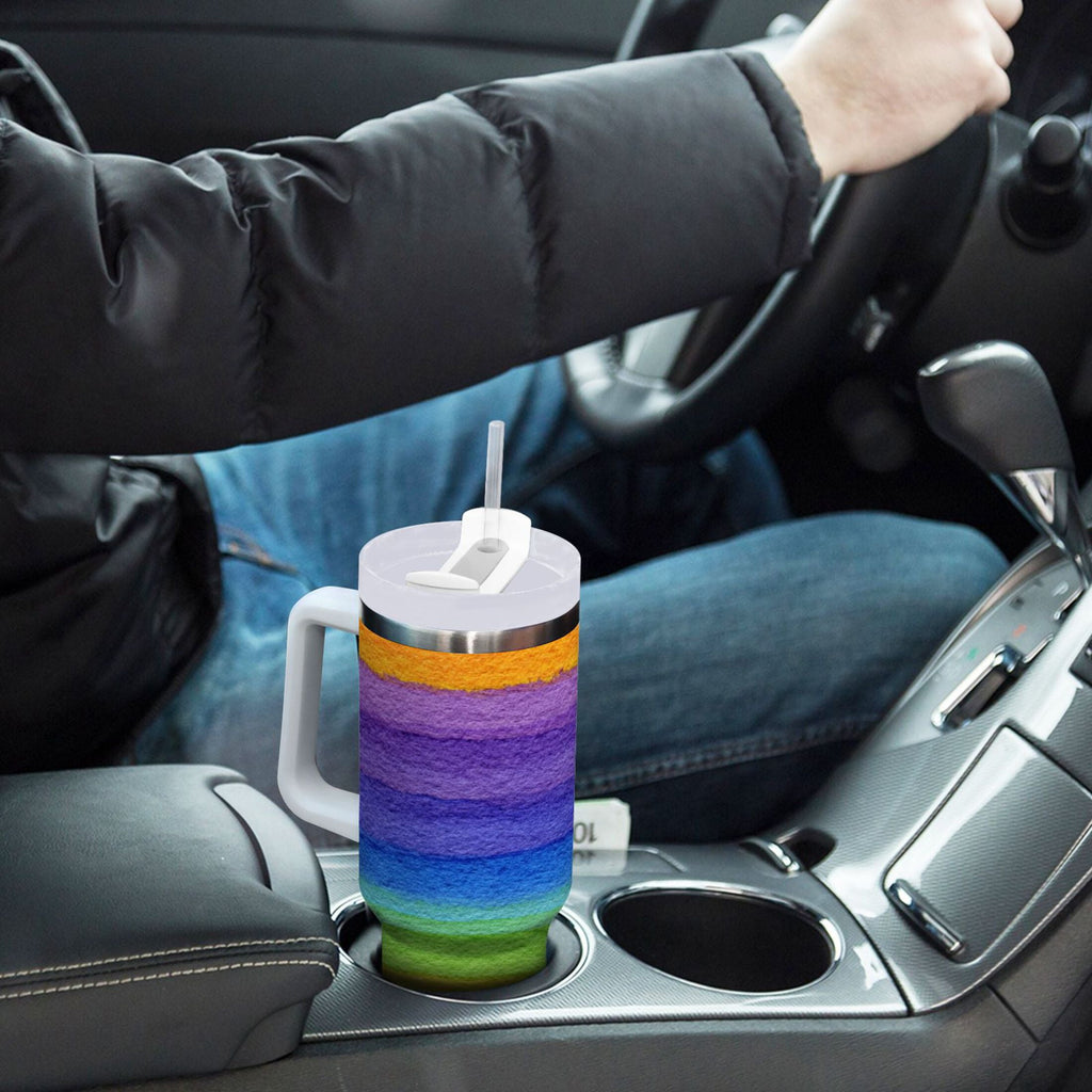 30 oz Insulated Stainless Steel Tumbler Double Wall Stainless Steel Tumbler with 2-Way Drinking Watercolor Rainbow Colors VV3A