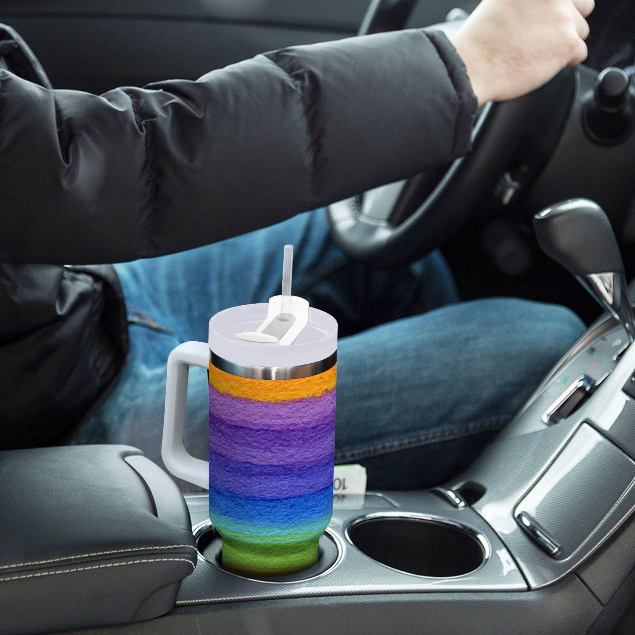 30 oz Insulated Stainless Steel Tumbler Double Wall Stainless Steel Tumbler with 2-Way Drinking Watercolor Rainbow Colors VV3A