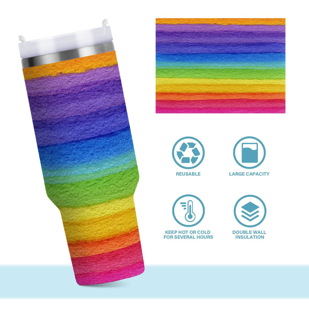30 oz Insulated Stainless Steel Tumbler Double Wall Stainless Steel Tumbler with 2-Way Drinking Watercolor Rainbow Colors VV3A