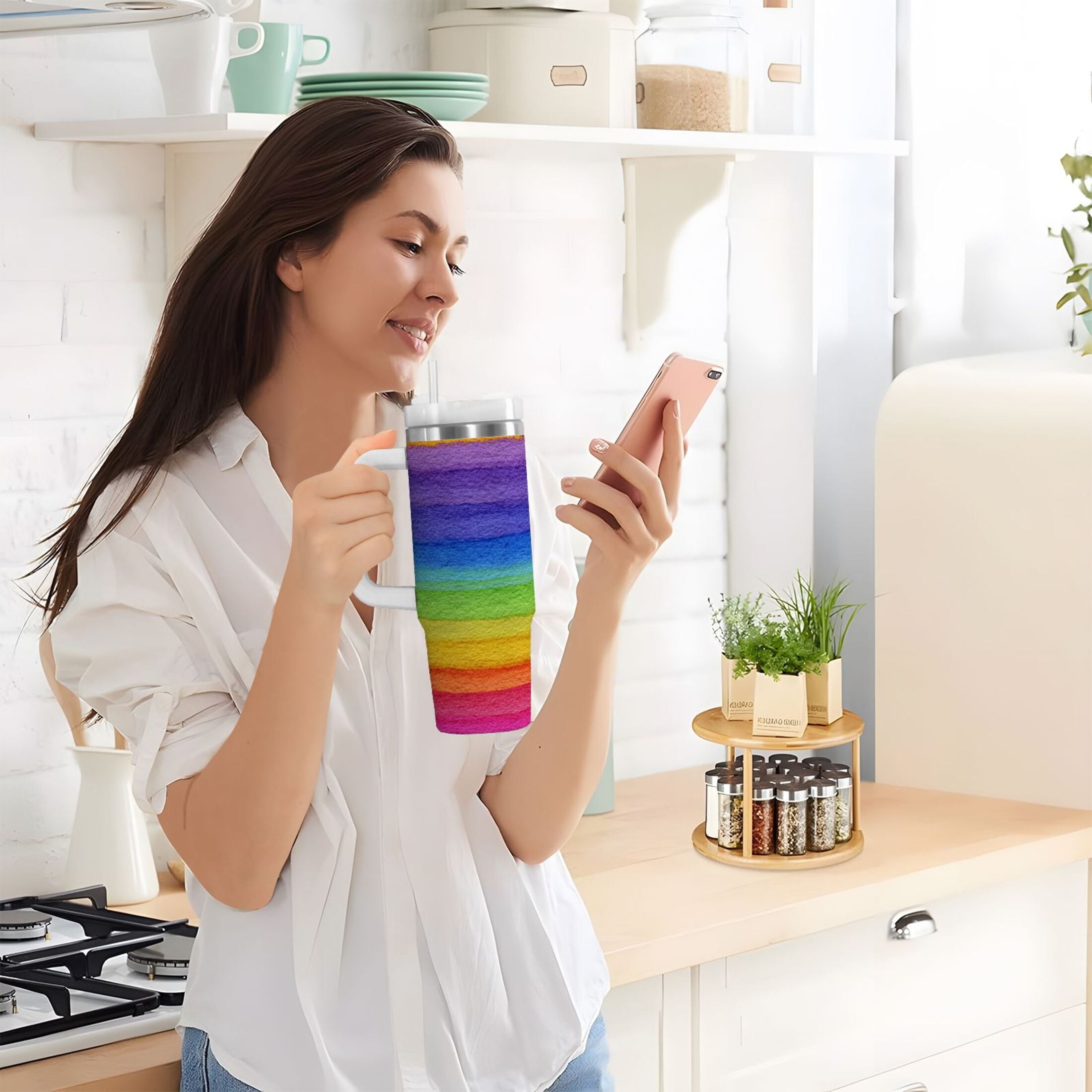 30 oz Insulated Stainless Steel Tumbler Double Wall Stainless Steel Tumbler with 2-Way Drinking Watercolor Rainbow Colors VV3A