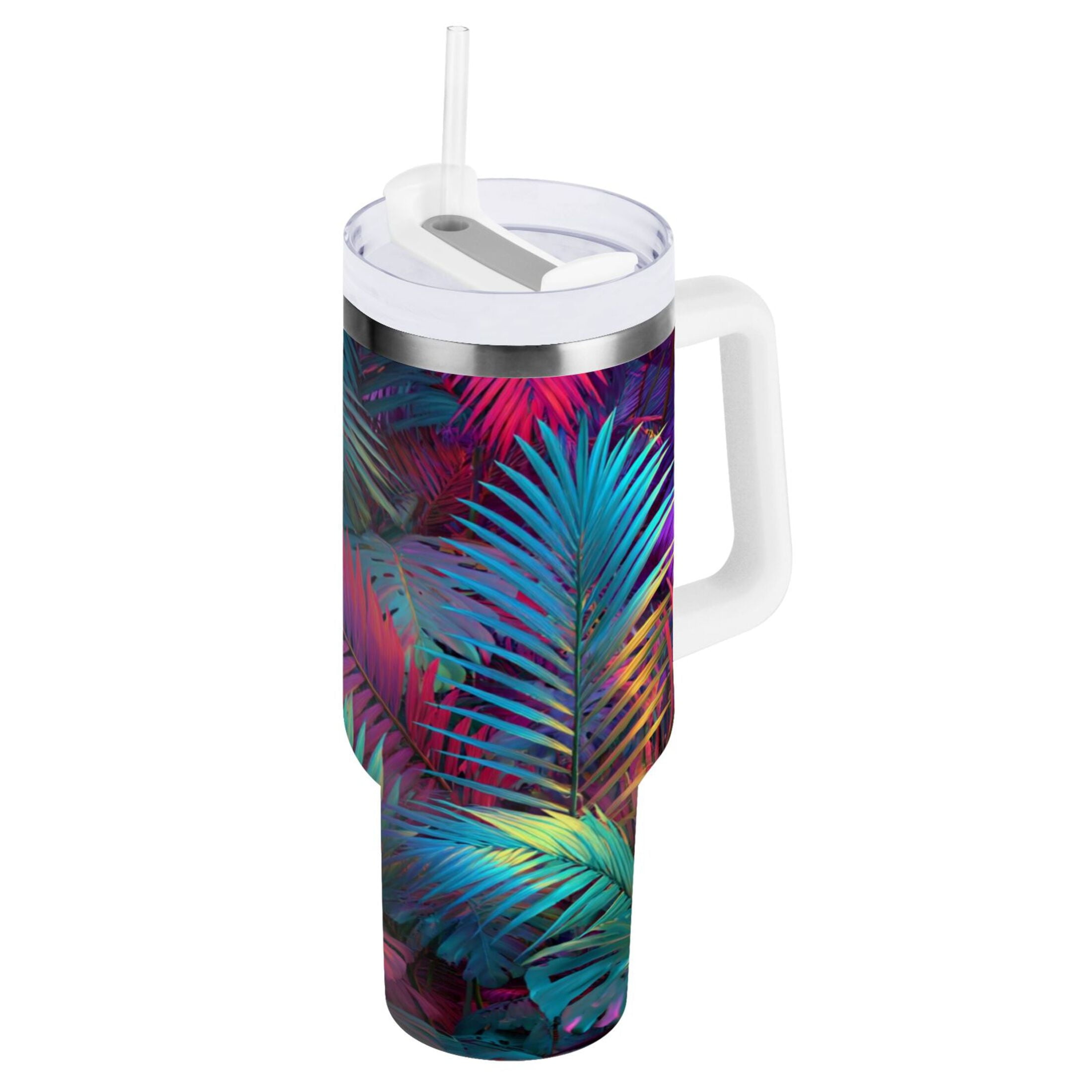 30 oz Insulated Stainless Steel Tumbler Double Wall Stainless Steel Tumbler with 2-Way Drinking Vibrant and Shimmering Jungle P55S