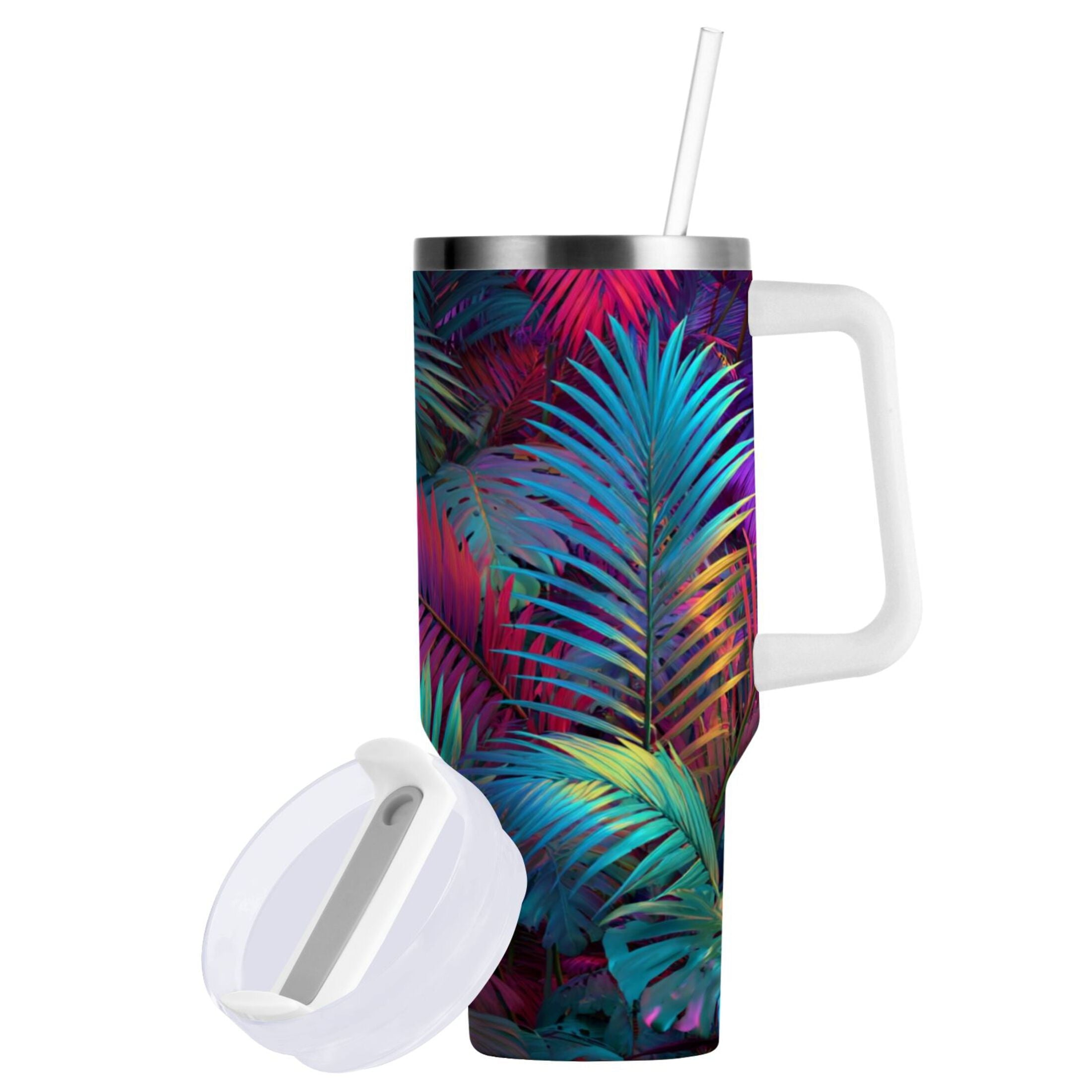 30 oz Insulated Stainless Steel Tumbler Double Wall Stainless Steel Tumbler with 2-Way Drinking Vibrant and Shimmering Jungle P55S