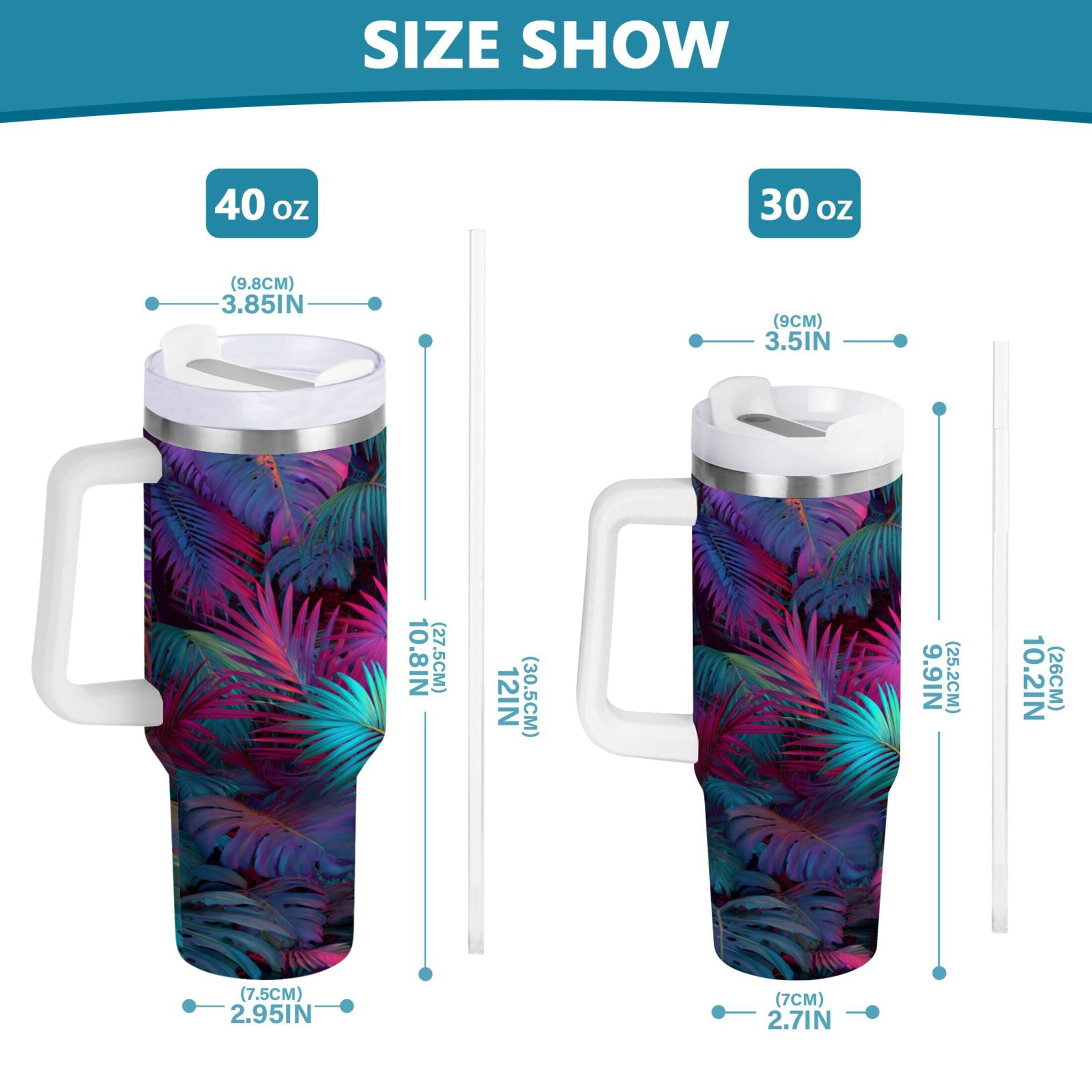 30 oz Insulated Stainless Steel Tumbler Double Wall Stainless Steel Tumbler with 2-Way Drinking Vibrant and Shimmering Jungle P55S