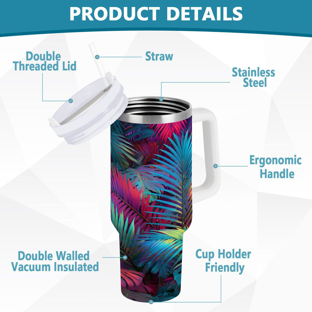 30 oz Insulated Stainless Steel Tumbler Double Wall Stainless Steel Tumbler with 2-Way Drinking Vibrant and Shimmering Jungle P55S