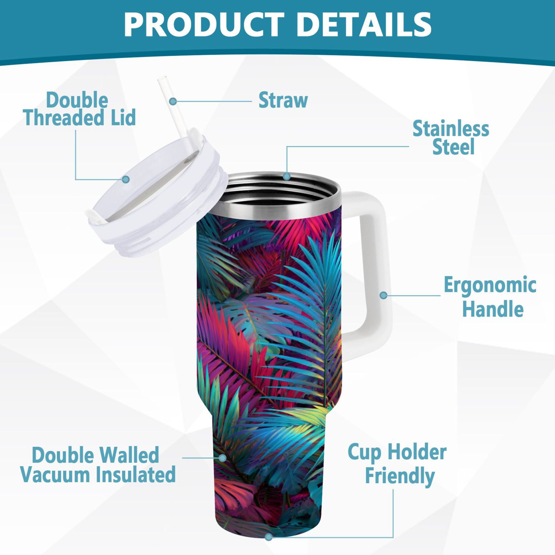 30 oz Insulated Stainless Steel Tumbler Double Wall Stainless Steel Tumbler with 2-Way Drinking Vibrant and Shimmering Jungle P55S