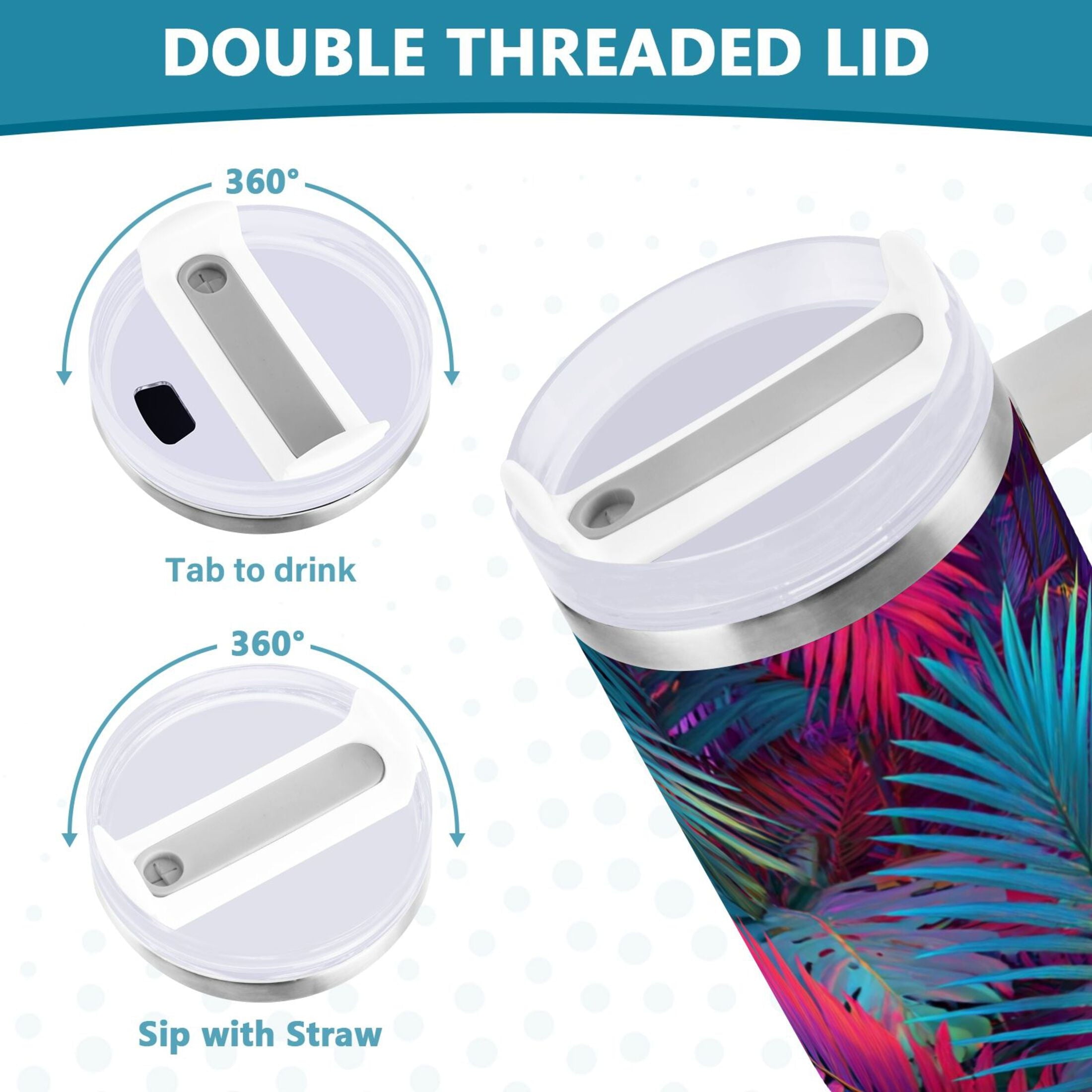 30 oz Insulated Stainless Steel Tumbler Double Wall Stainless Steel Tumbler with 2-Way Drinking Vibrant and Shimmering Jungle P55S
