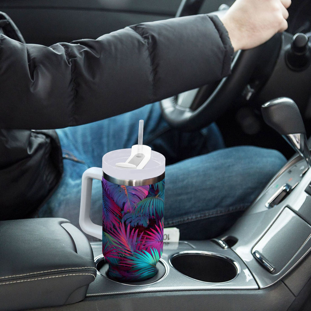 30 oz Insulated Stainless Steel Tumbler Double Wall Stainless Steel Tumbler with 2-Way Drinking Vibrant and Shimmering Jungle P55S