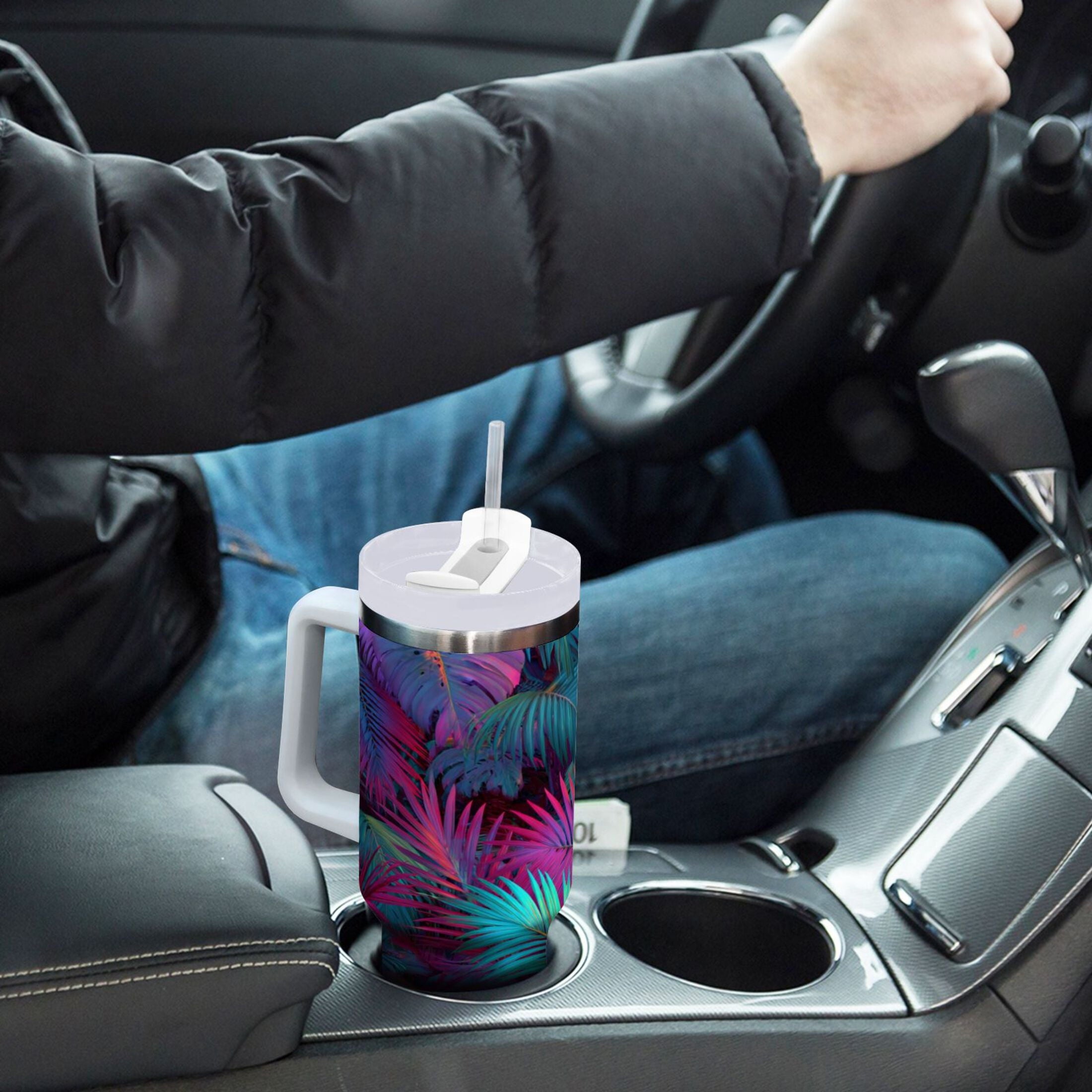 30 oz Insulated Stainless Steel Tumbler Double Wall Stainless Steel Tumbler with 2-Way Drinking Vibrant and Shimmering Jungle P55S