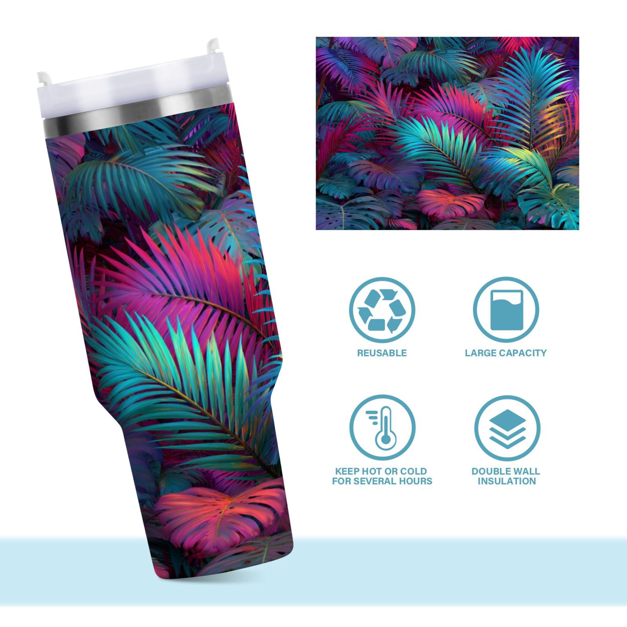 30 oz Insulated Stainless Steel Tumbler Double Wall Stainless Steel Tumbler with 2-Way Drinking Vibrant and Shimmering Jungle P55S