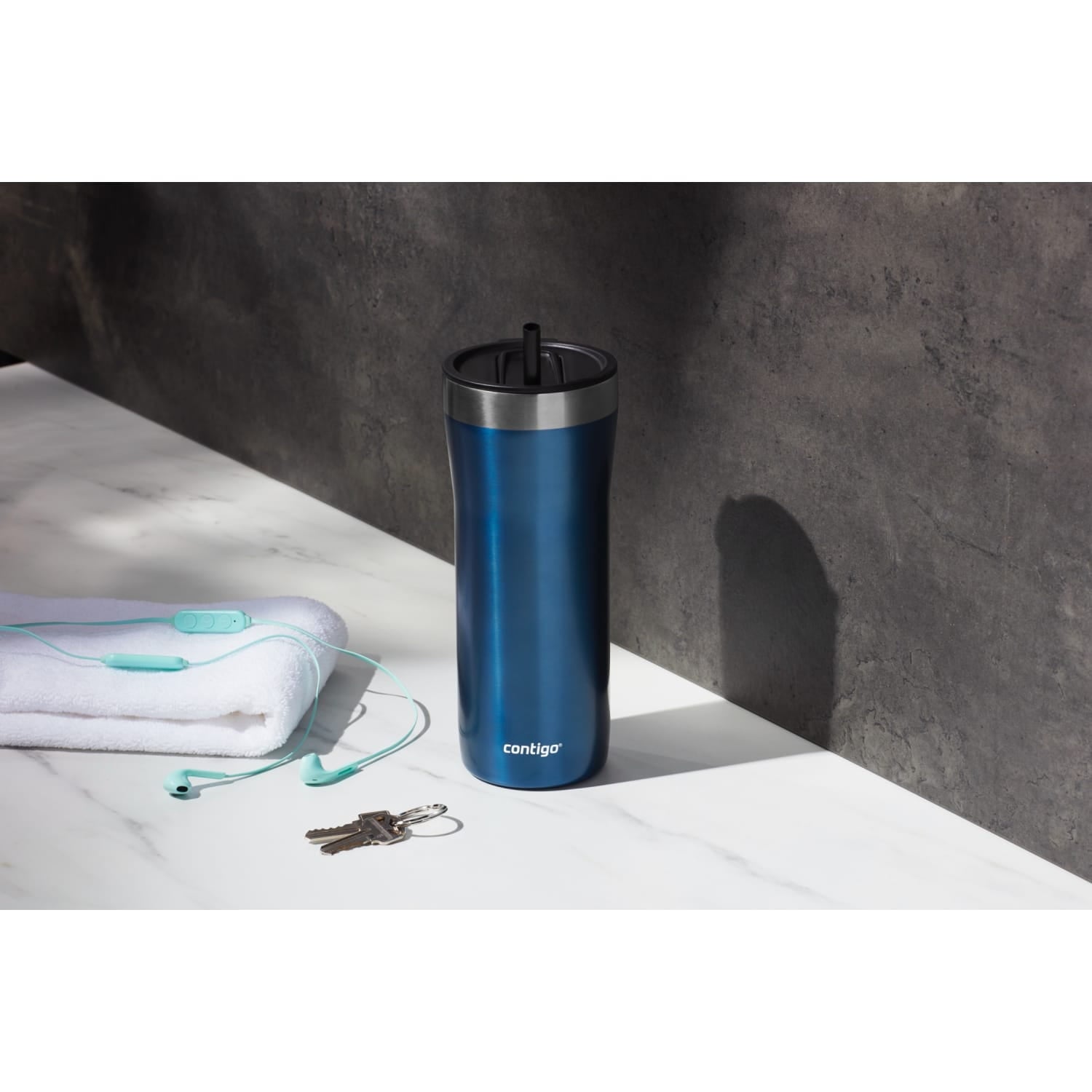 Contigo Streeterville Stainless Steel Tumbler with Plastic Straw and Splash-Proof Lid, Licorice, 32 fl. oz OACB