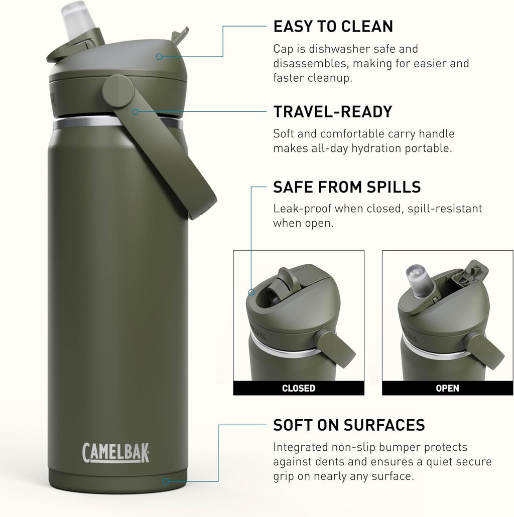 CamelBak Thrive™ Flip Straw Insulated Stainless Steel Water Bottle, 20oz, Moss H94D