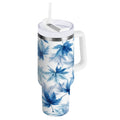 30 oz Insulated Stainless Steel Tumbler Double Wall Stainless Steel Tumbler with 2-Way Drinking Abstract Blue Maple Leaves HPXS