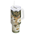 30 oz Insulated Stainless Steel Tumbler Double Wall Stainless Steel Tumbler with 2-Way Drinking Adorable Cats and Daisies 43FB