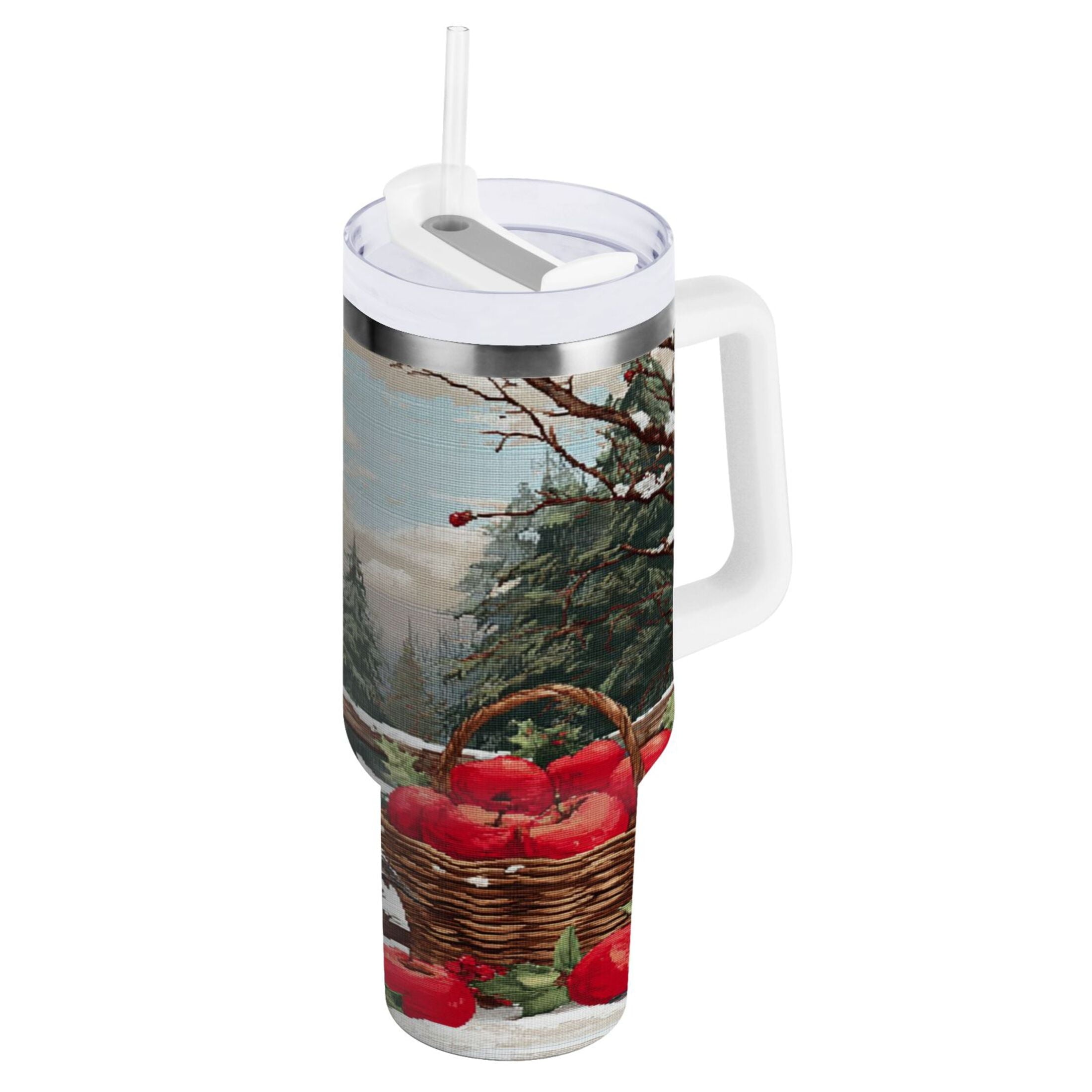 30 oz Insulated Stainless Steel Tumbler Double Wall Stainless Steel Tumbler with 2-Way Drinking Apples and Baskets GI9U
