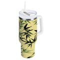 30 oz Insulated Stainless Steel Tumbler Double Wall Stainless Steel Tumbler with 2-Way Drinking Bamboo and Green Leaves ZJUZ