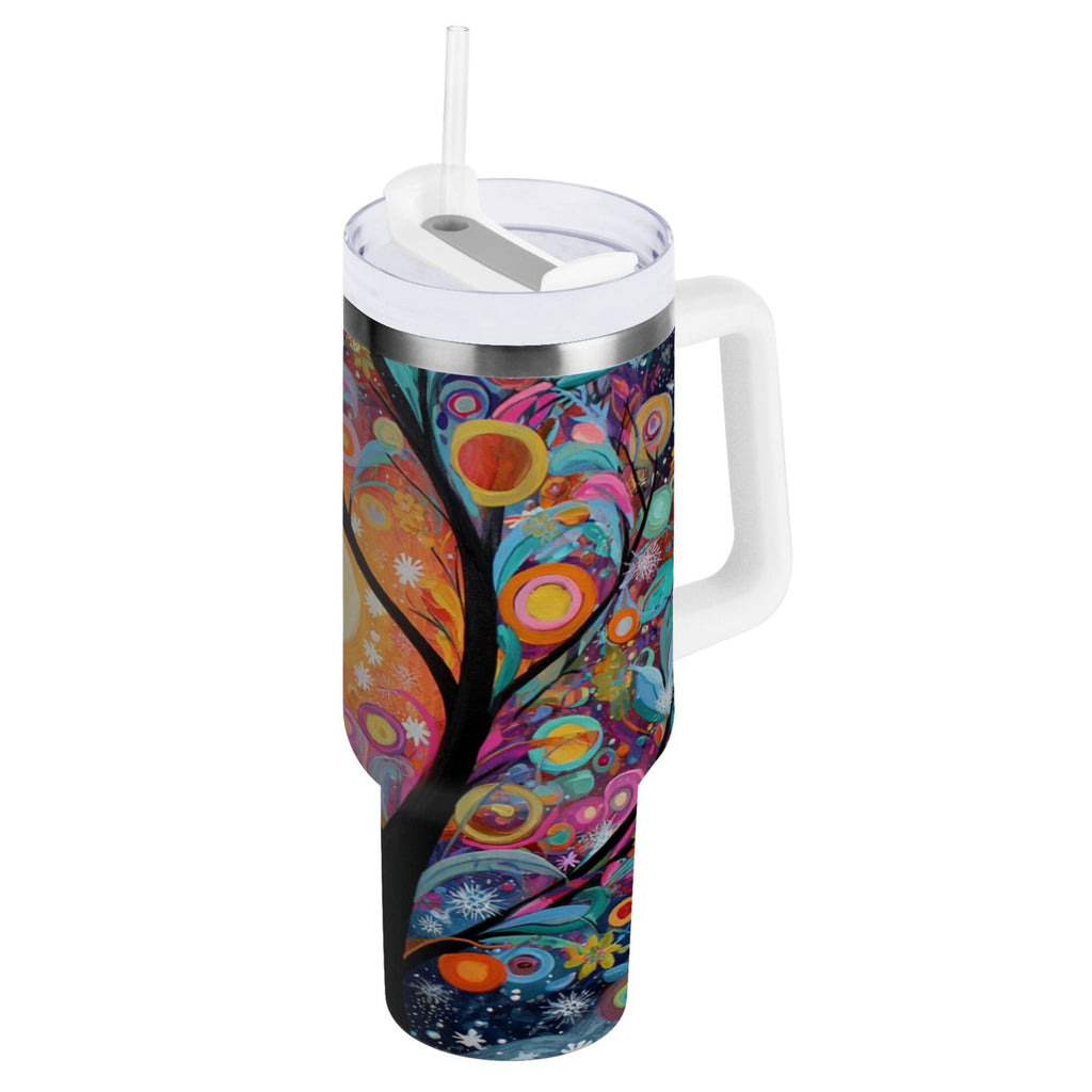 30 oz Insulated Stainless Steel Tumbler Double Wall Stainless Steel Tumbler with 2-Way Drinking Beautiful Abstract Tree Painting 79GQ