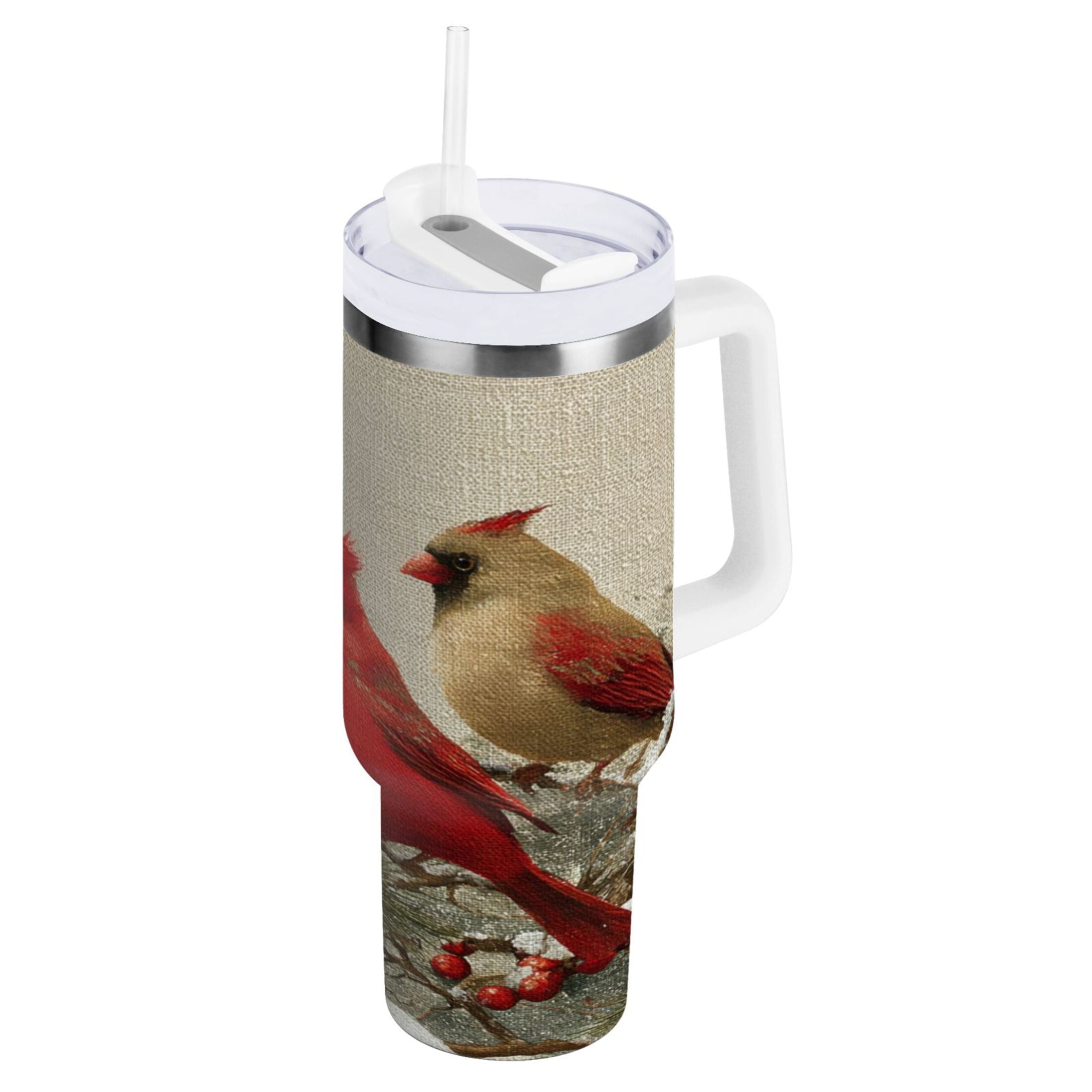 30 oz Insulated Stainless Steel Tumbler Double Wall Stainless Steel Tumbler with 2-Way Drinking Bird and Snow-covered Trees RG9C