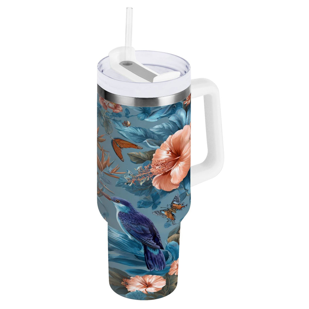 30 oz Insulated Stainless Steel Tumbler Double Wall Stainless Steel Tumbler with 2-Way Drinking Birds and Flowers N92U