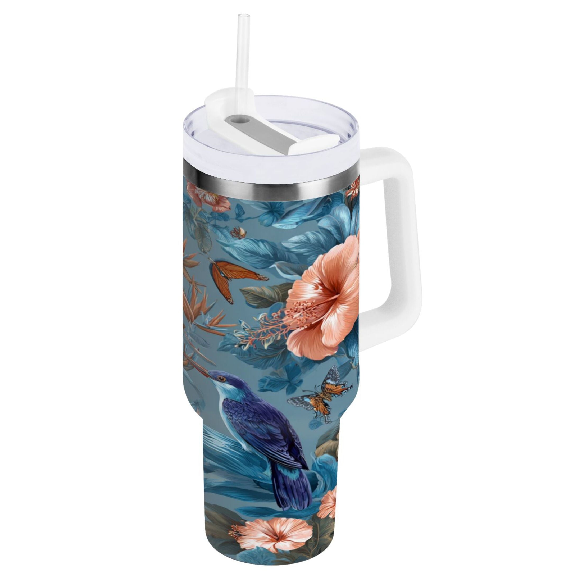 30 oz Insulated Stainless Steel Tumbler Double Wall Stainless Steel Tumbler with 2-Way Drinking Birds and Flowers N92U