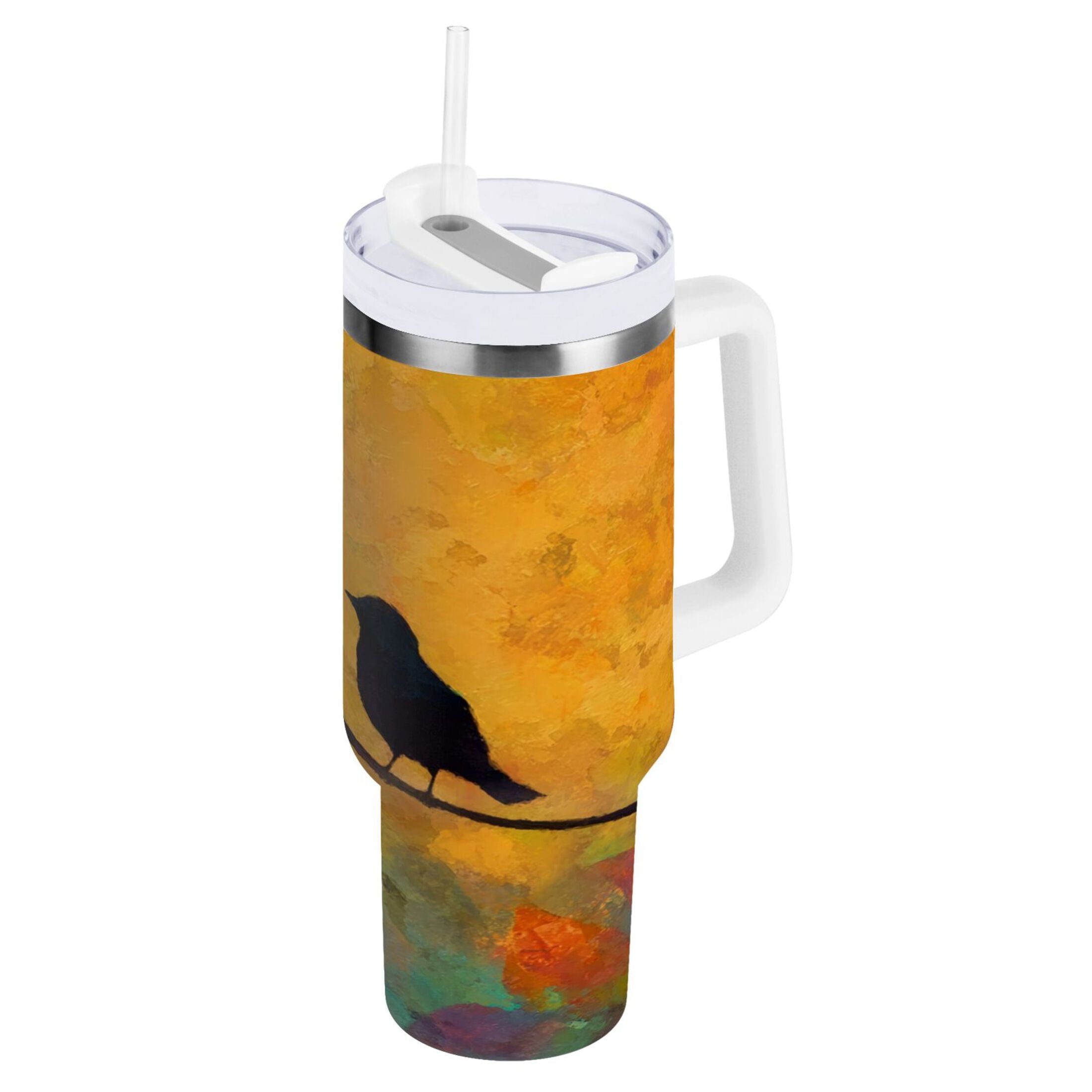 30 oz Insulated Stainless Steel Tumbler Double Wall Stainless Steel Tumbler with 2-Way Drinking Birds on A Wire NDNH