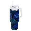 30 oz Insulated Stainless Steel Tumbler Double Wall Stainless Steel Tumbler with 2-Way Drinking Blue Batik Leaves Pattern ERED