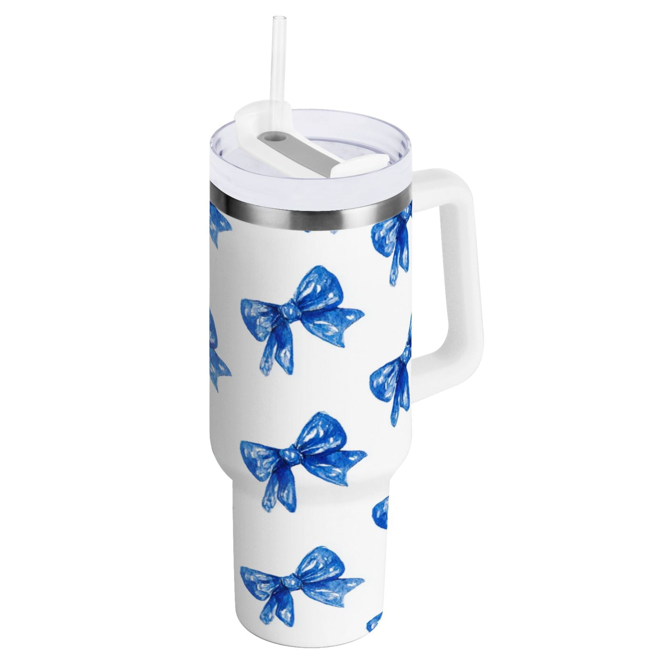 30 oz Insulated Stainless Steel Tumbler Double Wall Stainless Steel Tumbler with 2-Way Drinking Blue Bows Pattern KPPX