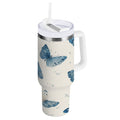 30 oz Insulated Stainless Steel Tumbler Double Wall Stainless Steel Tumbler with 2-Way Drinking Blue Watercolor Butterflies UQ86