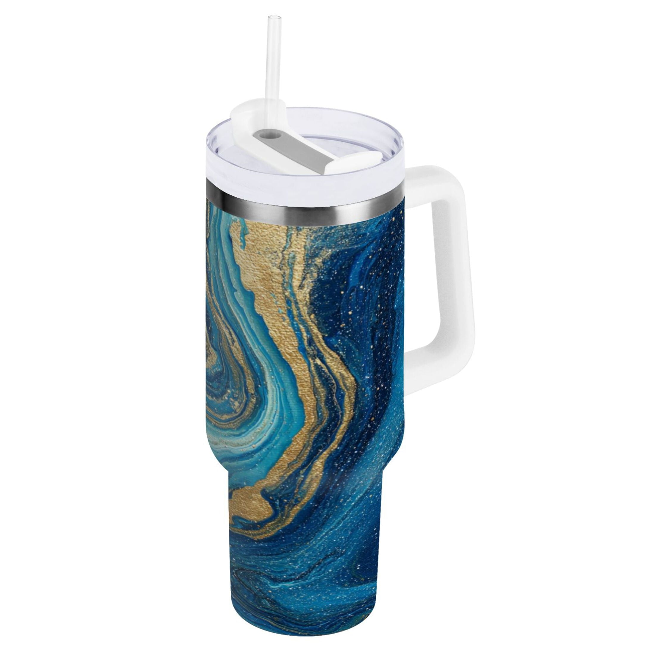 30 oz Insulated Stainless Steel Tumbler Double Wall Stainless Steel Tumbler with 2-Way Drinking Blue and Gold Ocean LNS9