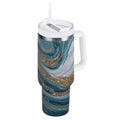 30 oz Insulated Stainless Steel Tumbler Double Wall Stainless Steel Tumbler with 2-Way Drinking Blue and Gold Swirling Z93Y