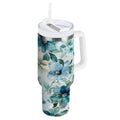 30 oz Insulated Stainless Steel Tumbler Double Wall Stainless Steel Tumbler with 2-Way Drinking Blue and Green Flowers L8T4