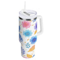 30 oz Insulated Stainless Steel Tumbler Double Wall Stainless Steel Tumbler with 2-Way Drinking Blue and Purple Flowers PV51