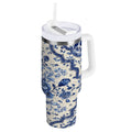30 oz Insulated Stainless Steel Tumbler Double Wall Stainless Steel Tumbler with 2-Way Drinking Blue and White Porcelain-style 6G14
