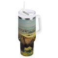 30 oz Insulated Stainless Steel Tumbler Double Wall Stainless Steel Tumbler with 2-Way Drinking Buffalo Herd Oil Painting FERM