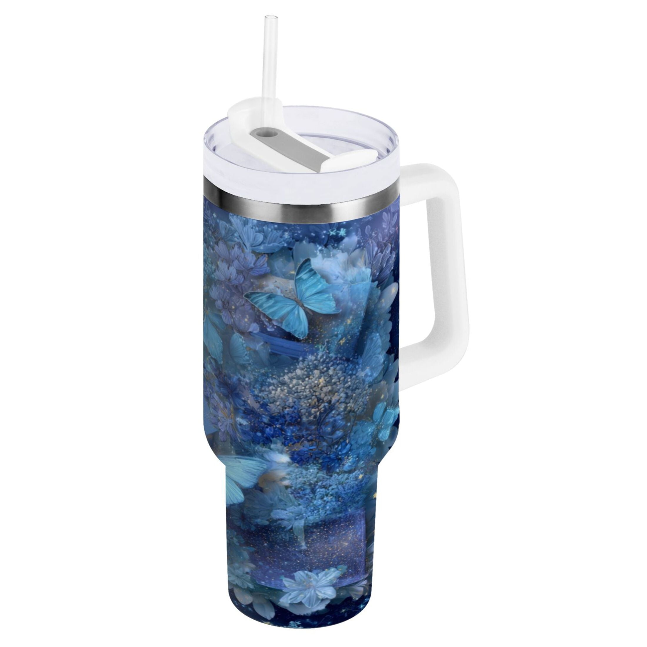 30 oz Insulated Stainless Steel Tumbler Double Wall Stainless Steel Tumbler with 2-Way Drinking Butterflies Books and Flowers WSP8