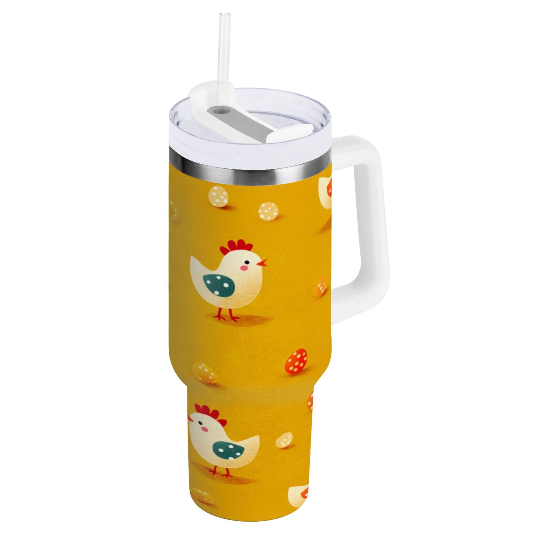 30 oz Insulated Stainless Steel Tumbler Double Wall Stainless Steel Tumbler with 2-Way Drinking Cartoon Chickens Pattern VXKY