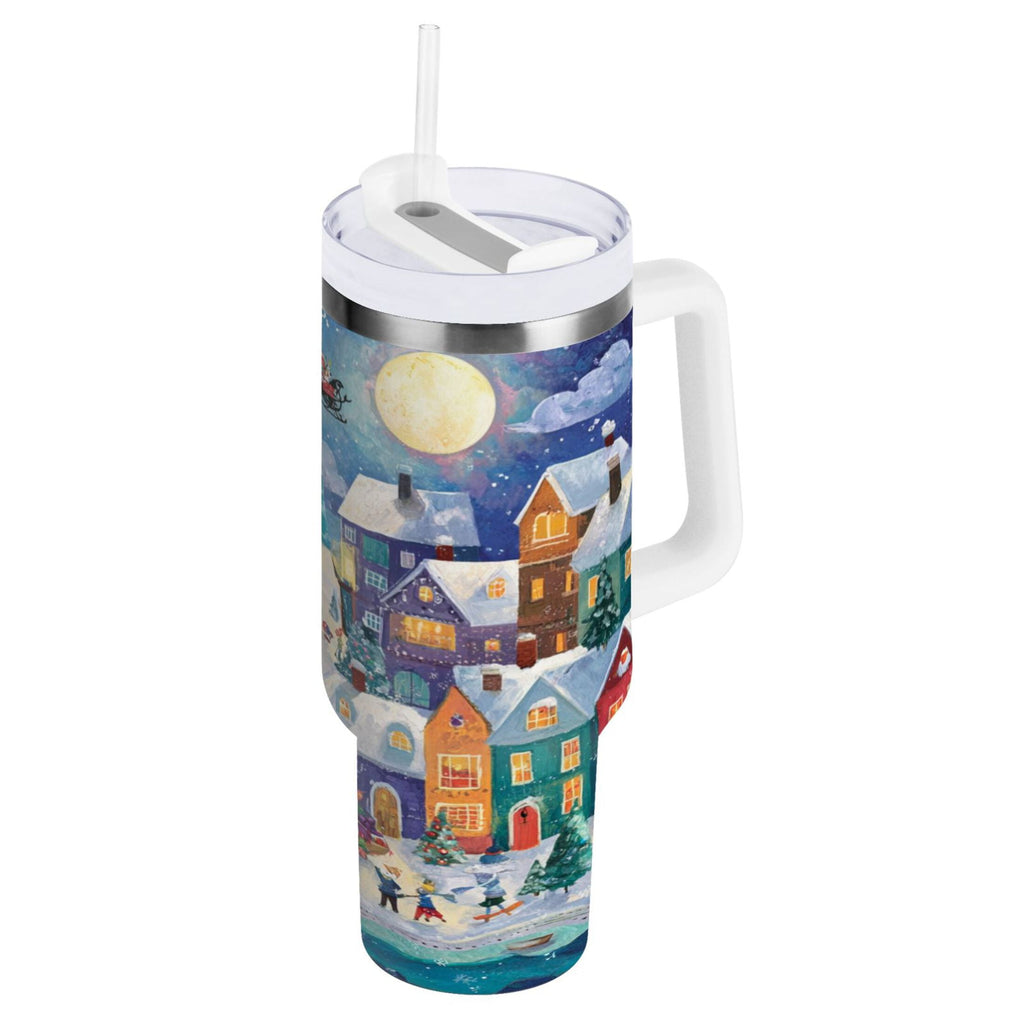30 oz Insulated Stainless Steel Tumbler Double Wall Stainless Steel Tumbler with 2-Way Drinking Charming Christmas Scene NK9A