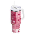 30 oz Insulated Stainless Steel Tumbler Double Wall Stainless Steel Tumbler with 2-Way Drinking Cherry Pattern with Bows 6QVE