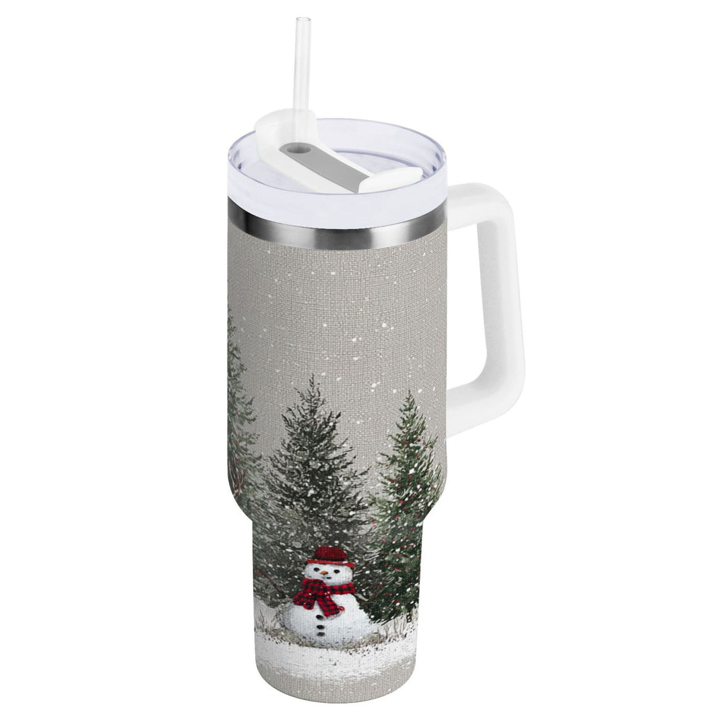 30 oz Insulated Stainless Steel Tumbler Double Wall Stainless Steel Tumbler with 2-Way Drinking Christmas Deer and Snowmen AECN