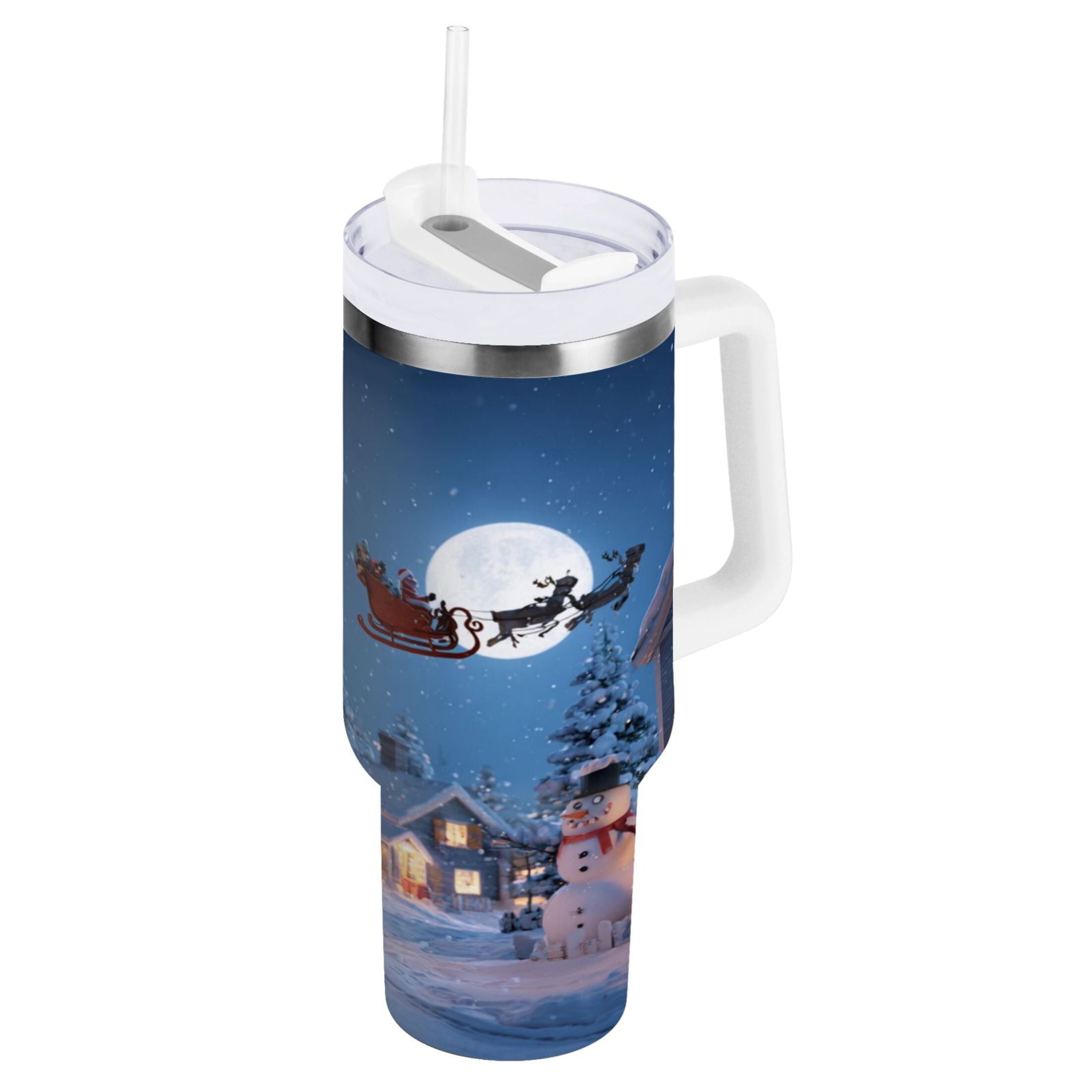 30 oz Insulated Stainless Steel Tumbler Double Wall Stainless Steel Tumbler with 2-Way Drinking Christmas Night Scene SQ8B