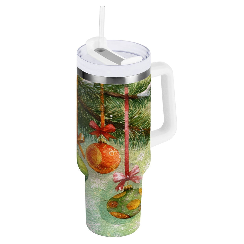 30 oz Insulated Stainless Steel Tumbler Double Wall Stainless Steel Tumbler with 2-Way Drinking Christmas Ornaments Watercolor Painting 3YZI